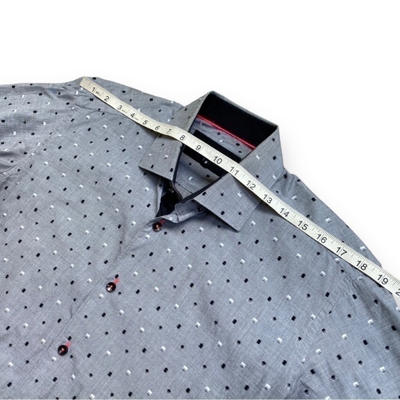 Jared Lang Gray Button Down With Black and White Rectangle Print Dress Shirt - Picture 9 of 11